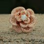 Diamond Flower Ring 14k Rose Gold Pave Diamond Rose Wedding Ring Fine Jewelry.