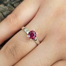 Purple Garnet Solitaire Ring Sterling Silver For Birthdays Engagement NS78600.