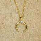 Crescent Moon Diamond Necklace 14k Solid Gold Double Horn Gold Necklace Jewelry. Crescent Moon Diamond Necklace 14k Solid Gold Double Horn Gold Necklace Jewelry.