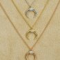 Crescent Moon Diamond Necklace 14k Solid Gold Double Horn Gold Necklace Jewelry.
