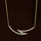 Crescent Diamond Bar Pendant Necklace 14k Solid Gold Zig Zag Curved Necklace.