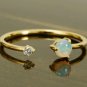 Diamond Open Ring 14k Solid Gold Opal Designer Ring Bridal Wedding Ring Gift.