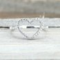 Diamond Open Heart Ring 14k Solid Gold Couple Ring Anniversary Ring Fashion Band