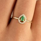 Pave Diamond Dainty Prong Ring 14k Gold Tsavorite Garnet Minimalist Jewelry Ring