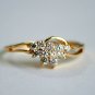 Diamond Cluster Wave Ring 14k Gold Curved Split Shank Diamond Ring Bride Ring.