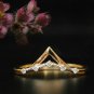 Double Chevron Diamond Ring 14k Solid Gold Tiara Crown Ring Bridal Wedding Ring.