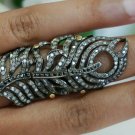 Pave Diamond Peacock Feather Ring 925 Silver Knuckle Ring 14k Gold Gift Ring.