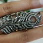 Pave Diamond Peacock Feather Ring 925 Silver Knuckle Ring 14k Gold Gift Ring.