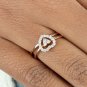 Natural Pave Diamond Double Heart Shape Stackable Band Ring 14k Gold WeddingRing