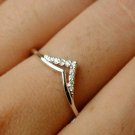 Double Chevron Ring 14k Gold Stackable Natural Diamond Band Wedding Bridal Ring.