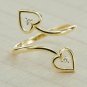 Double Heart Statement Ring 14k Solid Gold Diamond Ring Band Graduation Gift.