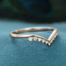 Diamond Curved Wedding Band 14k Solid Gold Women Chevron Bridal Wedding Ring.