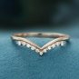Diamond Curved Wedding Band 14k Solid Gold Women Chevron Bridal Wedding Ring.