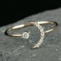 Diamond Crescent Moon Ring 14k Gold Bridal Jewelry Wedding Day Diamond Ring.