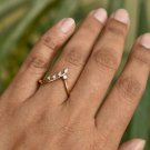 14k Solid Gold Leaf Chevron Wedding Statement Ring Gold Deep V Wedding Bands.