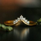 Chevron Stackable 14k Gold Natural Diamond Wedding Band Promise Ring Crown Gift.