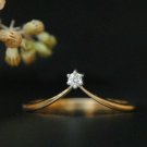 Minimalist Diamond Wedding Ring V Band 14k Solid Gold Diamond Band Birthday Gift