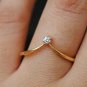 Minimalist Diamond Wedding Ring V Band 14k Solid Gold Diamond Band Birthday Gift