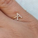 Diamond Initial Ring Open Ring 14k Gold Alphabet Band Ring Birthday Gift Charm.