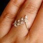 14k Solid Gold Diamond Leaf Chevron Ring V Shape Wedding Band Leaf Vine Ring.