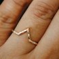 Natural Diamond Ring 14k Gold Bridal Wedding Chevron Ring Stacking Ring Band.