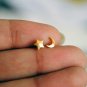14k Solid Gold Star Moon Nose Pins Minimalist Nose Ring Nostril Jewelry Charm.