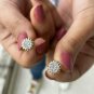 Two Tone Stud Earring Diamond Cluster Earrings 14k Solid Gold Stud Earring Pair.