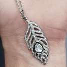 Genuine Pave Diamond 925 Silver Polki Feather Pendant Handmade Jewelry Gift.