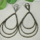 Pave Diamond 3 Layer Teardrop Pear Shape Dangle Clip Earring 14k Gold&925 Silver