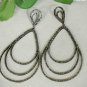 Pave Diamond 3 Layer Teardrop Pear Shape Dangle Clip Earring 14k Gold&925 Silver