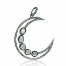925 Sterling Silver Diamond Crescent Moon Pendant Polki Diamond Moon Necklace.