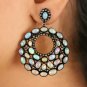 Opal Gemstone Diamond Dangle Earring 925 Silver Pave Diamond Hoop Earring Gift.