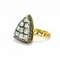 Polki Diamond Triangle Ring 925 Silver Diamond Wedding Anniversary Gift Ring.