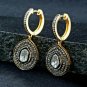 Pave Diamond Hoop Earrings Victorian Style Drop Earring 925 Silver Valentines.