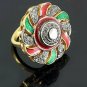 Victorian Inspired Rose Cut Diamond Enamel Ring 925 Silver Polki Ring Jewelry.