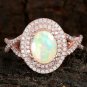 Ethiopian Opal Halo Ring 925 Silver Pave Diamond Engagement Ring Gift Fine Ring.