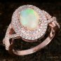 Ethiopian Opal Halo Ring 925 Silver Pave Diamond Engagement Ring Gift Fine Ring.