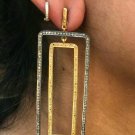 Pave Diamond Rectangle Dangle Earring 925 Silver Diamond Long Wedding Earring.