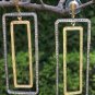 Pave Diamond Rectangle Dangle Earring 925 Silver Diamond Long Wedding Earring.