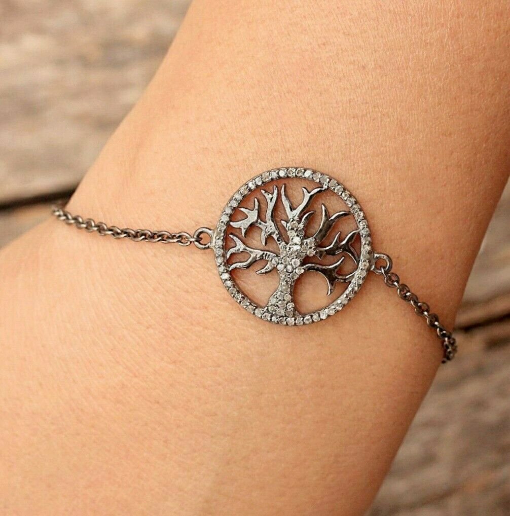 Pave Diamond nature Theme Bracelet 925 Sterling Silver Diamond Bracelets.