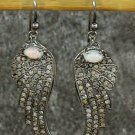 Pave Diamond Wing Earring 925 Silver Opal Stone Wedding Earring Dainty Charm.