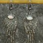 Pave Diamond Wing Earring 925 Silver Opal Stone Wedding Earring Dainty Charm.