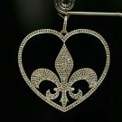 925 Sterling Silver Diamond Fleur De Lis Heart Pendant Unisex Diamond Jewelry.