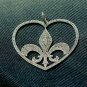 925 Sterling Silver Diamond Fleur De Lis Heart Pendant Unisex Diamond Jewelry.