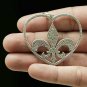 925 Sterling Silver Diamond Fleur De Lis Heart Pendant Unisex Diamond Jewelry.