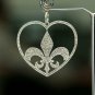 925 Sterling Silver Diamond Fleur De Lis Heart Pendant Unisex Diamond Jewelry.