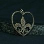 925 Sterling Silver Diamond Fleur De Lis Heart Pendant Unisex Diamond Jewelry.