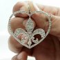 925 Sterling Silver Diamond Fleur De Lis Heart Pendant Unisex Diamond Jewelry.