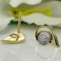 Half Heart Diamond Earring 14k Solid Gold Ear Stud For Girlfriend Birthday Gift.
