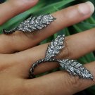 Pave Diamond Leaf Open Ring 925 Silver Double Finger Ring Anniversary Ring Gift.